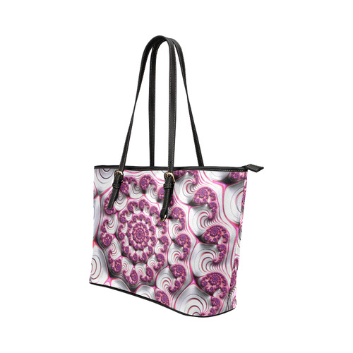 Pink Candy Divinity Fudge Fractal Art Leather Tote Bag/Large (Model 1651)