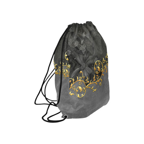 Vintage design in grey and gold Large Drawstring Bag Model 1604 (Twin Sides)  16.5"(W) * 19.3"(H)