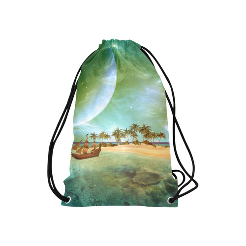 Wonderful seascape with island and ship Small Drawstring Bag Model 1604 (Twin Sides) 11"(W) * 17.7"(H)