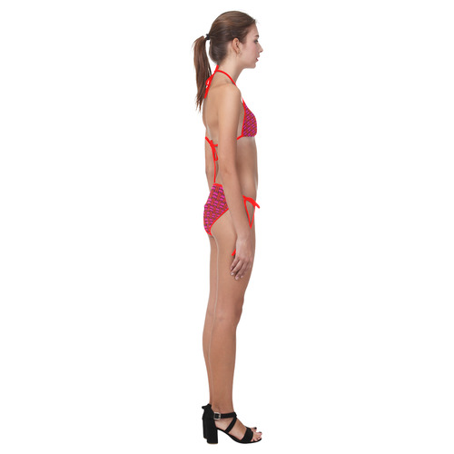 Red Pink Basket Weave Custom Bikini Swimsuit (Model S01)