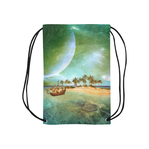 Wonderful seascape with island and ship Small Drawstring Bag Model 1604 (Twin Sides) 11"(W) * 17.7"(H)