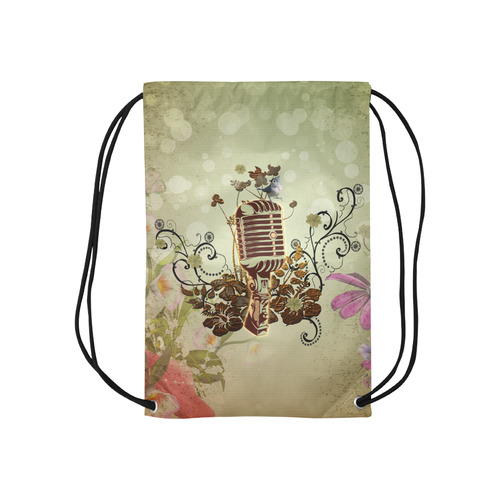 Music, microphone with cute bird Small Drawstring Bag Model 1604 (Twin Sides) 11"(W) * 17.7"(H)