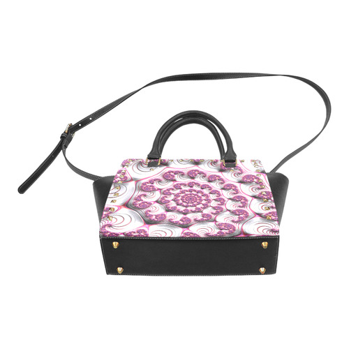 Pink Candy Divinity Fudge Fractal Art Rivet Shoulder Handbag (Model 1645)