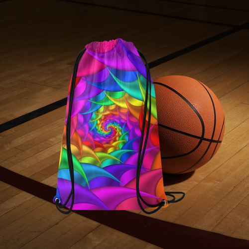 Psychedelic Rainbow Spiral Small Drawstring Bag Model 1604 (Twin Sides) 11"(W) * 17.7"(H)