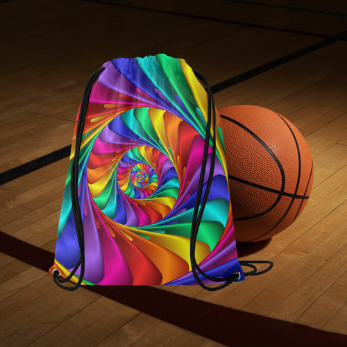 Psychedelic Rainbow Spiral Large Drawstring Bag Model 1604 (Twin Sides)  16.5"(W) * 19.3"(H)