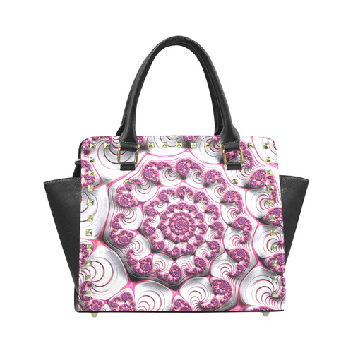Pink Candy Divinity Fudge Fractal Art Rivet Shoulder Handbag (Model 1645)