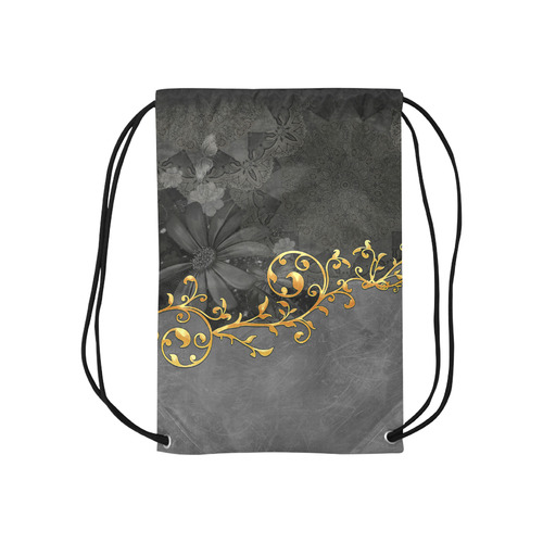 Vintage design in grey and gold Small Drawstring Bag Model 1604 (Twin Sides) 11"(W) * 17.7"(H)