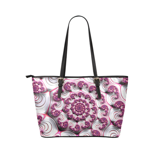 Pink Candy Divinity Fudge Fractal Art Leather Tote Bag/Large (Model 1651)