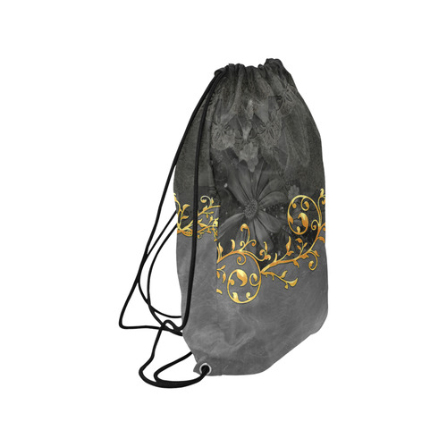 Vintage design in grey and gold Medium Drawstring Bag Model 1604 (Twin Sides) 13.8"(W) * 18.1"(H)