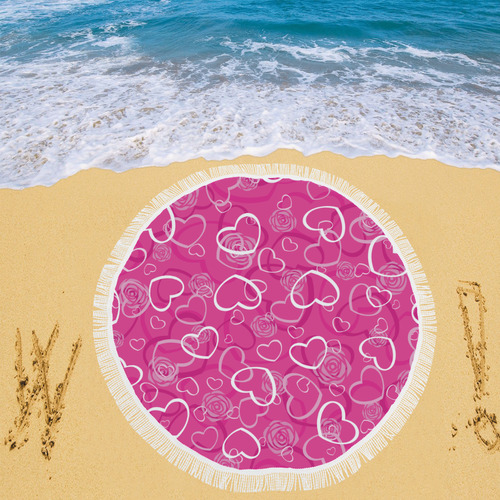 heart background pink Circular Beach Shawl 59"x 59"