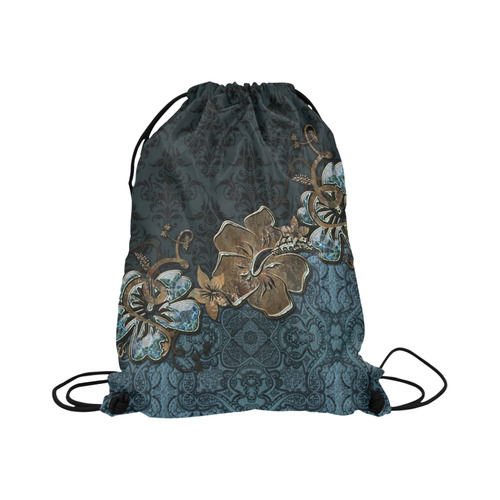 Beautidul vintage design in blue colors Large Drawstring Bag Model 1604 (Twin Sides)  16.5"(W) * 19.3"(H)