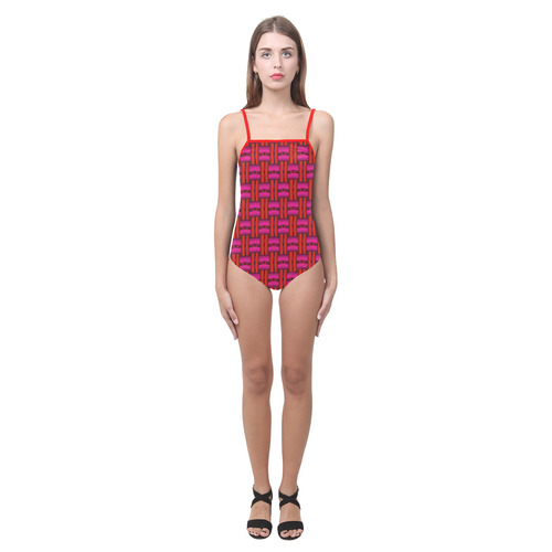Red Pink Basket Weave Strap Swimsuit ( Model S05)