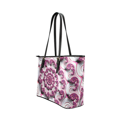 Pink Candy Divinity Fudge Fractal Art Leather Tote Bag/Large (Model 1651)