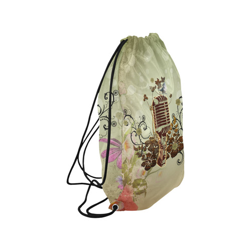 Music, microphone with cute bird Small Drawstring Bag Model 1604 (Twin Sides) 11"(W) * 17.7"(H)