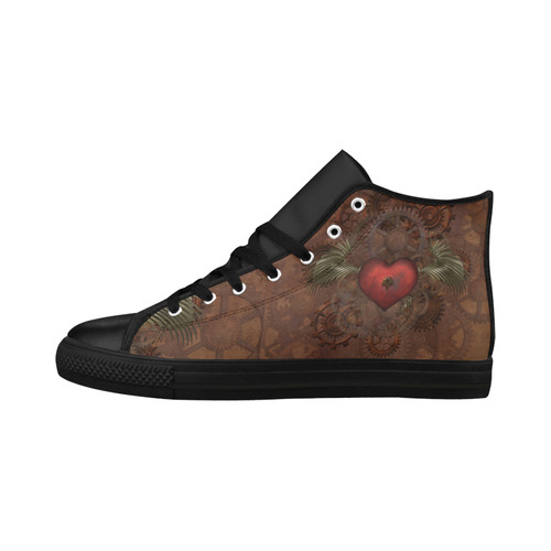 Awesome Steampunk Heart With Wings Aquila High Top Microfiber Leather Women's Shoes (Model 032)