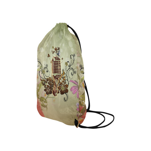 Music, microphone with cute bird Small Drawstring Bag Model 1604 (Twin Sides) 11"(W) * 17.7"(H)