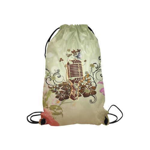Music, microphone with cute bird Small Drawstring Bag Model 1604 (Twin Sides) 11"(W) * 17.7"(H)