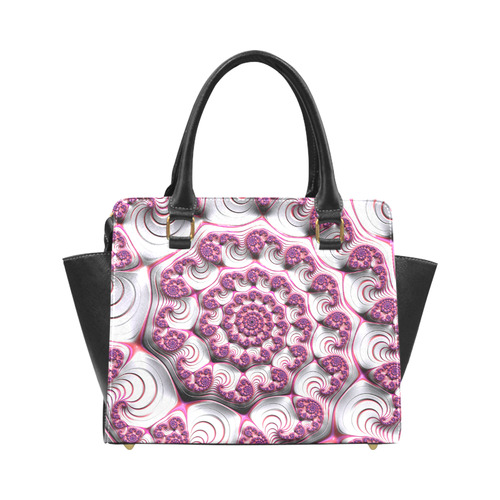 Pink Candy Divinity Fudge Fractal Art Rivet Shoulder Handbag (Model 1645)