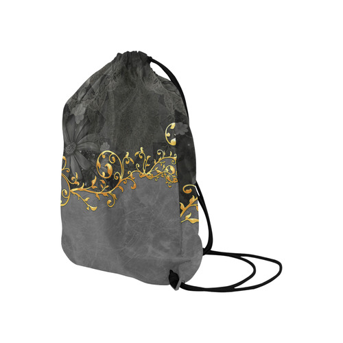 Vintage design in grey and gold Large Drawstring Bag Model 1604 (Twin Sides)  16.5"(W) * 19.3"(H)