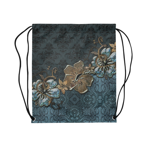 Beautidul vintage design in blue colors Large Drawstring Bag Model 1604 (Twin Sides)  16.5"(W) * 19.3"(H)