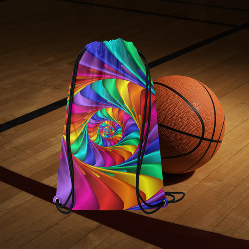 Psychedelic Rainbow Spiral Small Drawstring Bag Model 1604 (Twin Sides) 11"(W) * 17.7"(H)