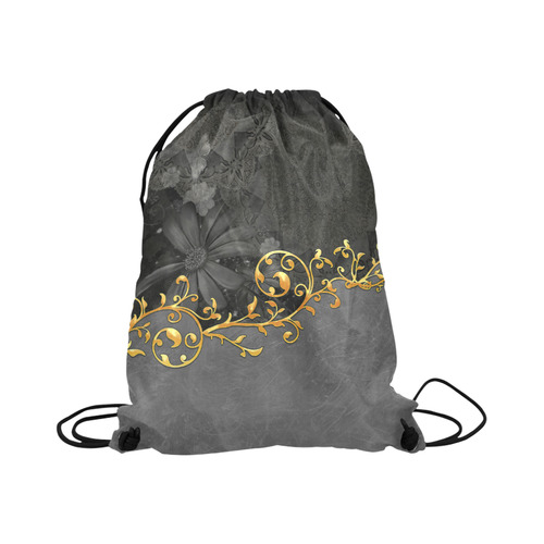 Vintage design in grey and gold Large Drawstring Bag Model 1604 (Twin Sides)  16.5"(W) * 19.3"(H)
