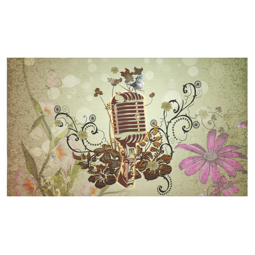 Music, microphone with cute bird Cotton Linen Tablecloth 60"x 104"