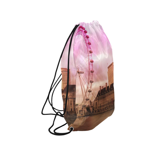 Travel-London, pink Small Drawstring Bag Model 1604 (Twin Sides) 11"(W) * 17.7"(H)