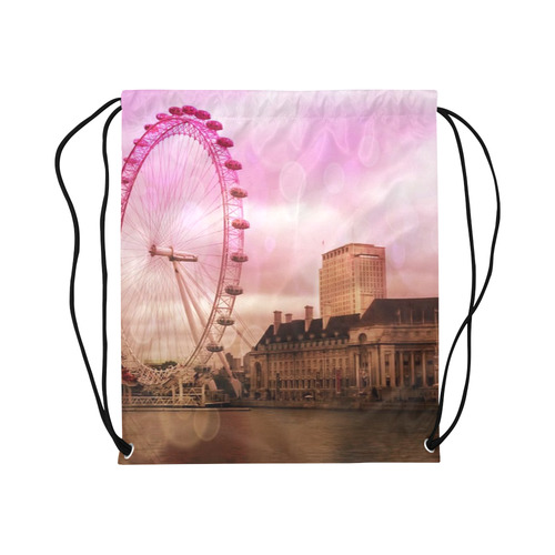 Travel-London, pink Large Drawstring Bag Model 1604 (Twin Sides)  16.5"(W) * 19.3"(H)