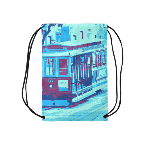 San Francisco aqua Small Drawstring Bag Model 1604 (Twin Sides) 11"(W) * 17.7"(H)