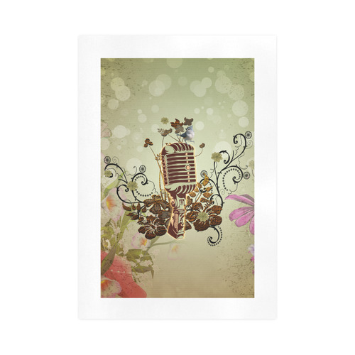 Music, microphone with cute bird Art Print 16‘’x23‘’