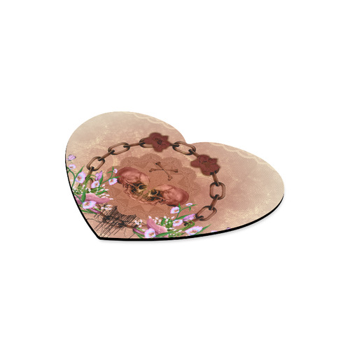 Awesome skulls with flowres Heart-shaped Mousepad