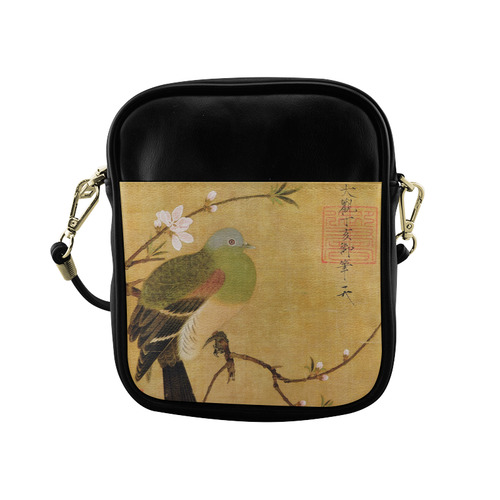 Turtledove on Peach Branch Chinese Nature Painting Sling Bag (Model 1627)