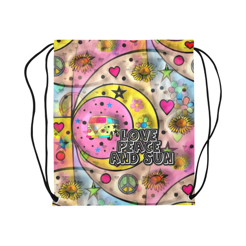 Love Peace and by Nico Bielow Large Drawstring Bag Model 1604 (Twin Sides)  16.5"(W) * 19.3"(H)