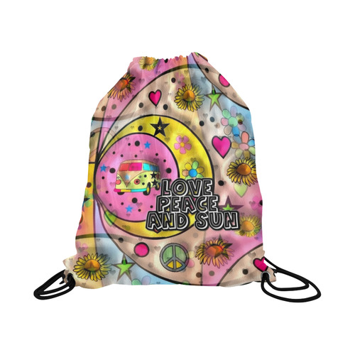 Love Peace and by Nico Bielow Large Drawstring Bag Model 1604 (Twin Sides)  16.5"(W) * 19.3"(H)