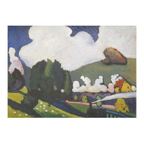 Kandinsky Landscape Murnau with Locomotive Cotton Linen Tablecloth 60"x 84"