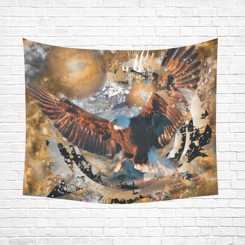 Eagle Flying Abstract Orbital Cosmos Cotton Linen Wall Tapestry 60"x 51"
