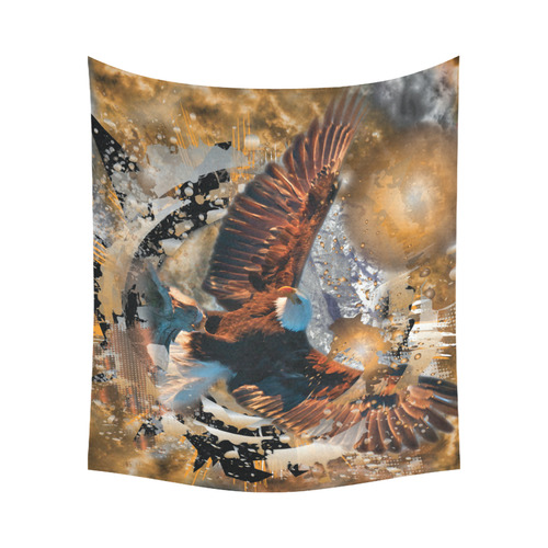 Eagle Flying Abstract Orbital Cosmos Cotton Linen Wall Tapestry 60"x 51"