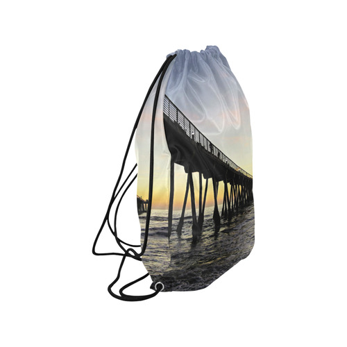 meet at the pier, yellow sunset Small Drawstring Bag Model 1604 (Twin Sides) 11"(W) * 17.7"(H)