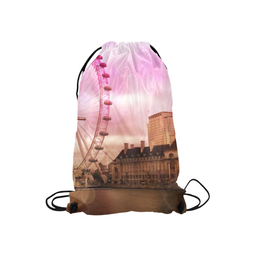 Travel-London, pink Small Drawstring Bag Model 1604 (Twin Sides) 11"(W) * 17.7"(H)