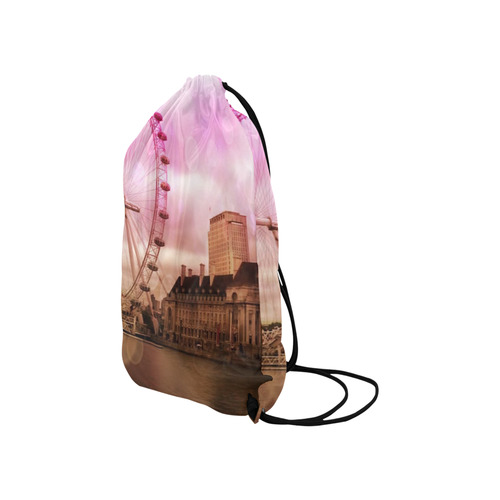 Travel-London, pink Small Drawstring Bag Model 1604 (Twin Sides) 11"(W) * 17.7"(H)