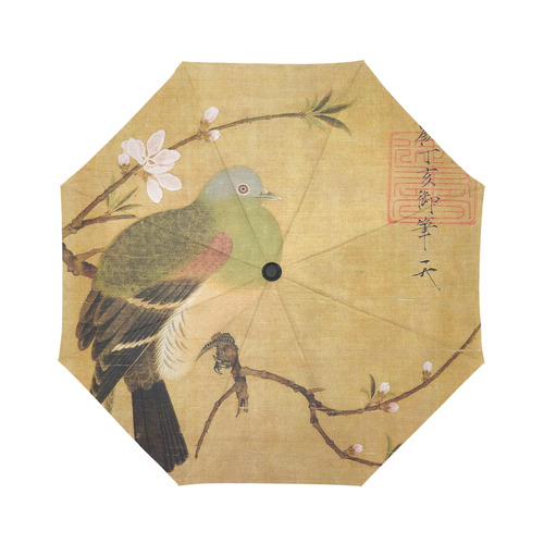 Turtledove on Peach Branch Chinese Nature Painting Auto-Foldable Umbrella (Model U04)