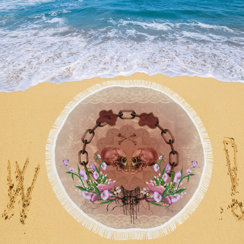 Awesome skulls with flowres Circular Beach Shawl 59"x 59"