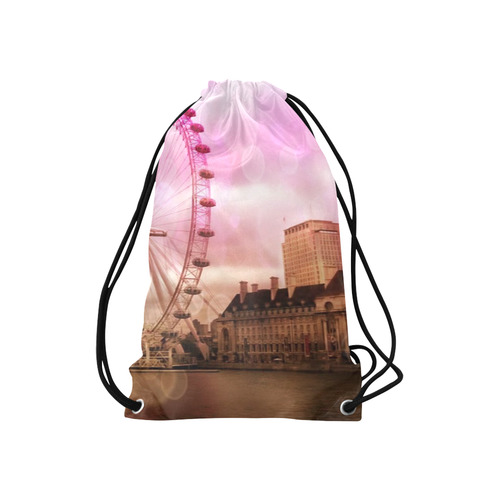 Travel-London, pink Small Drawstring Bag Model 1604 (Twin Sides) 11"(W) * 17.7"(H)