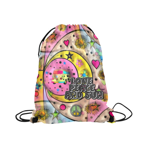 Love Peace and by Nico Bielow Large Drawstring Bag Model 1604 (Twin Sides)  16.5"(W) * 19.3"(H)
