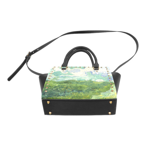 Van Gogh Green Wheat Fields Rivet Shoulder Handbag (Model 1645)