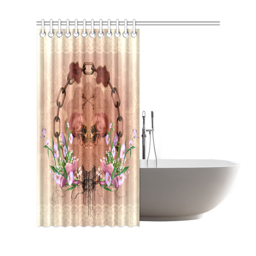 Awesome skulls with flowres Shower Curtain 69"x72"