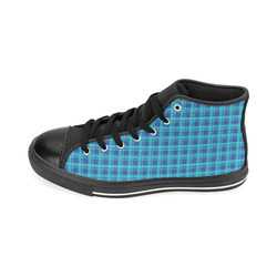 checkered Fabric blue by FeelGood High Top Canvas Women's Shoes/Large Size (Model 017)