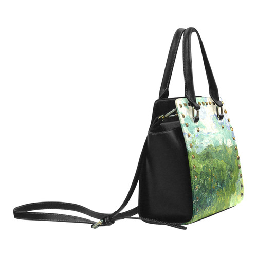Van Gogh Green Wheat Fields Rivet Shoulder Handbag (Model 1645)