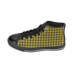 checkered Fabric yellow black by FeelGood High Top Canvas Women's Shoes/Large Size (Model 017)